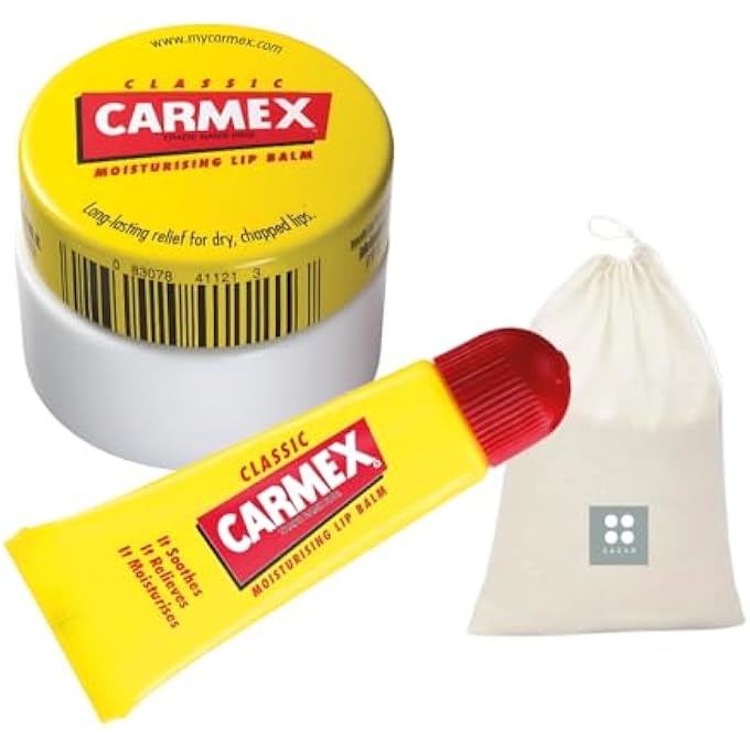 CARMEX LIP CARE BALM MULTIPACK SET FOR REPAIR AND RELIEF WITH CARMEX TUBE LIP BALM 10G & LIP BALM POT 7.5G - CLASSIC BUNDLED WITH HANDY CARRY POUCH. - Image 1